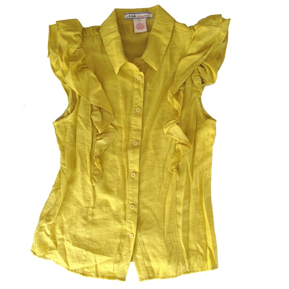 🆕 FLYING TOMATO Blouse Size SMALL Flutter Sleeve yellow mustard Style AT1738